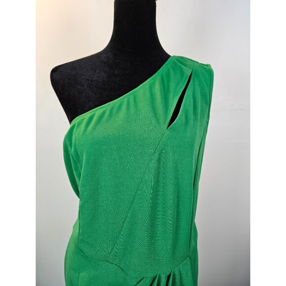 Elegant Green One-Shoulder Midi Dress Front Slit Womens Cocktail/Evening XXL - Picture 7 of 15